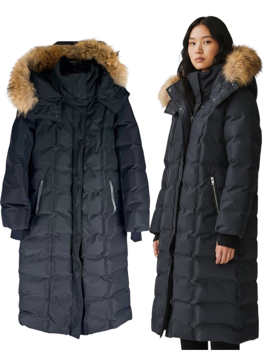 Mackage Jada Duck Down Fur Long Maxi Parka Coat Black Size L